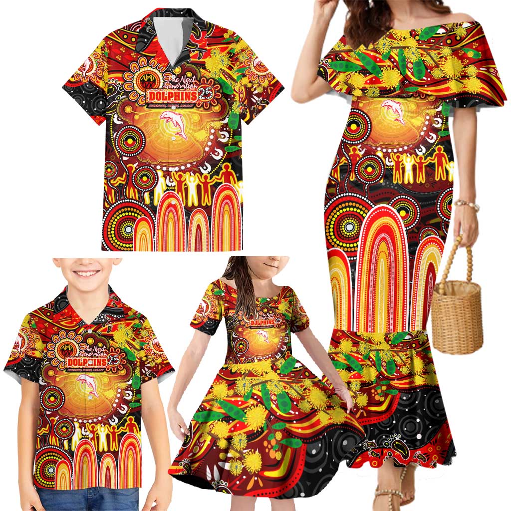 Personalised NAIDOC Week 2025 Dolphins Rugby Family Matching Mermaid Dress and Hawaiian Shirt Aboriginal Dot Painting