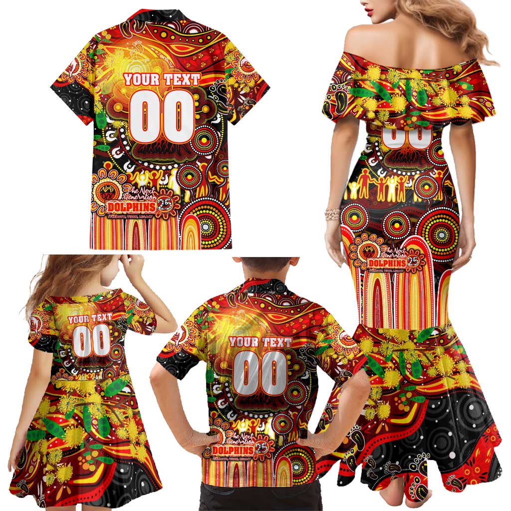 Personalised NAIDOC Week 2025 Dolphins Rugby Family Matching Mermaid Dress and Hawaiian Shirt Aboriginal Dot Painting