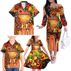 Personalised NAIDOC Week 2025 Dolphins Rugby Family Matching Off The Shoulder Long Sleeve Dress and Hawaiian Shirt Aboriginal Dot Painting