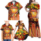 Personalised NAIDOC Week 2025 Dolphins Rugby Family Matching Off Shoulder Maxi Dress and Hawaiian Shirt Aboriginal Dot Painting