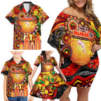 Personalised NAIDOC Week 2025 Dolphins Rugby Family Matching Off Shoulder Short Dress and Hawaiian Shirt Aboriginal Dot Painting