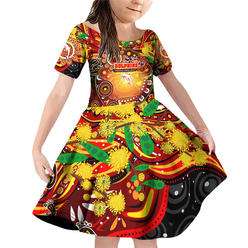 Personalised NAIDOC Week 2025 Dolphins Rugby Family Matching Off Shoulder Short Dress and Hawaiian Shirt Aboriginal Dot Painting