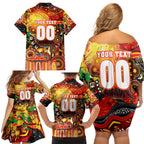 Personalised NAIDOC Week 2025 Dolphins Rugby Family Matching Off Shoulder Short Dress and Hawaiian Shirt Aboriginal Dot Painting