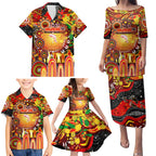 Personalised NAIDOC Week 2025 Dolphins Rugby Family Matching Puletasi and Hawaiian Shirt Aboriginal Dot Painting