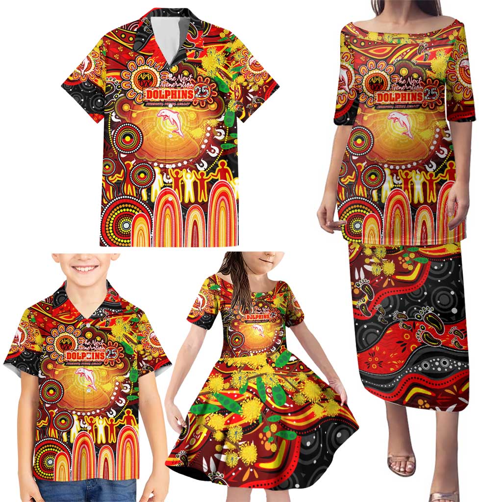 Personalised NAIDOC Week 2025 Dolphins Rugby Family Matching Puletasi and Hawaiian Shirt Aboriginal Dot Painting