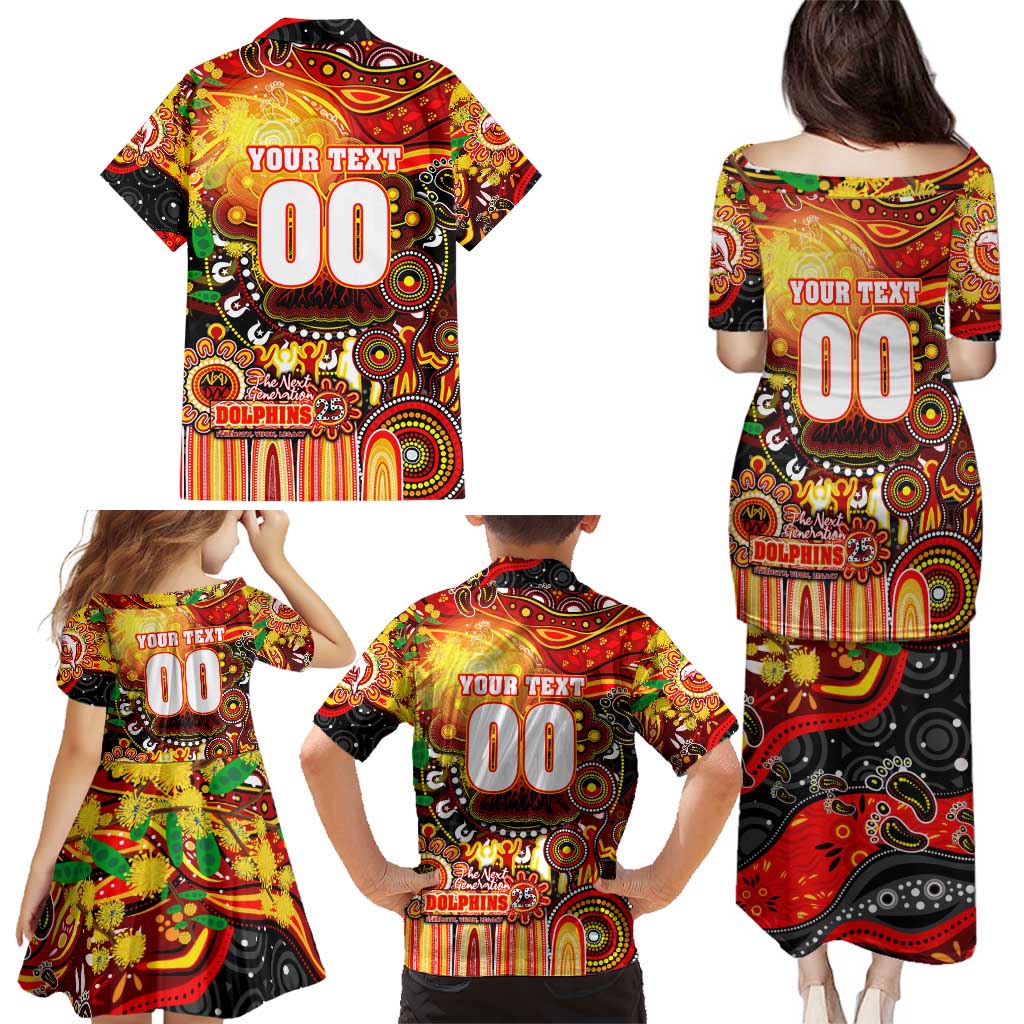 Personalised NAIDOC Week 2025 Dolphins Rugby Family Matching Puletasi and Hawaiian Shirt Aboriginal Dot Painting