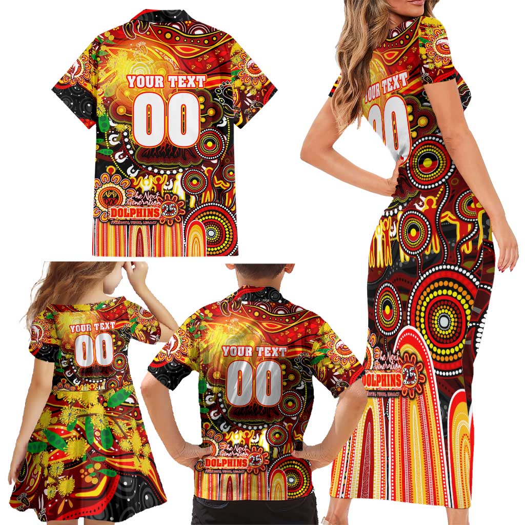Personalised NAIDOC Week 2025 Dolphins Rugby Family Matching Short Sleeve Bodycon Dress and Hawaiian Shirt Aboriginal Dot Painting