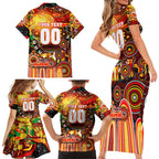 Personalised NAIDOC Week 2025 Dolphins Rugby Family Matching Short Sleeve Bodycon Dress and Hawaiian Shirt Aboriginal Dot Painting