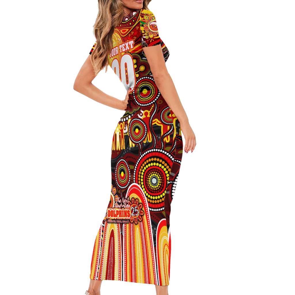 Personalised NAIDOC Week 2025 Dolphins Rugby Family Matching Short Sleeve Bodycon Dress and Hawaiian Shirt Aboriginal Dot Painting
