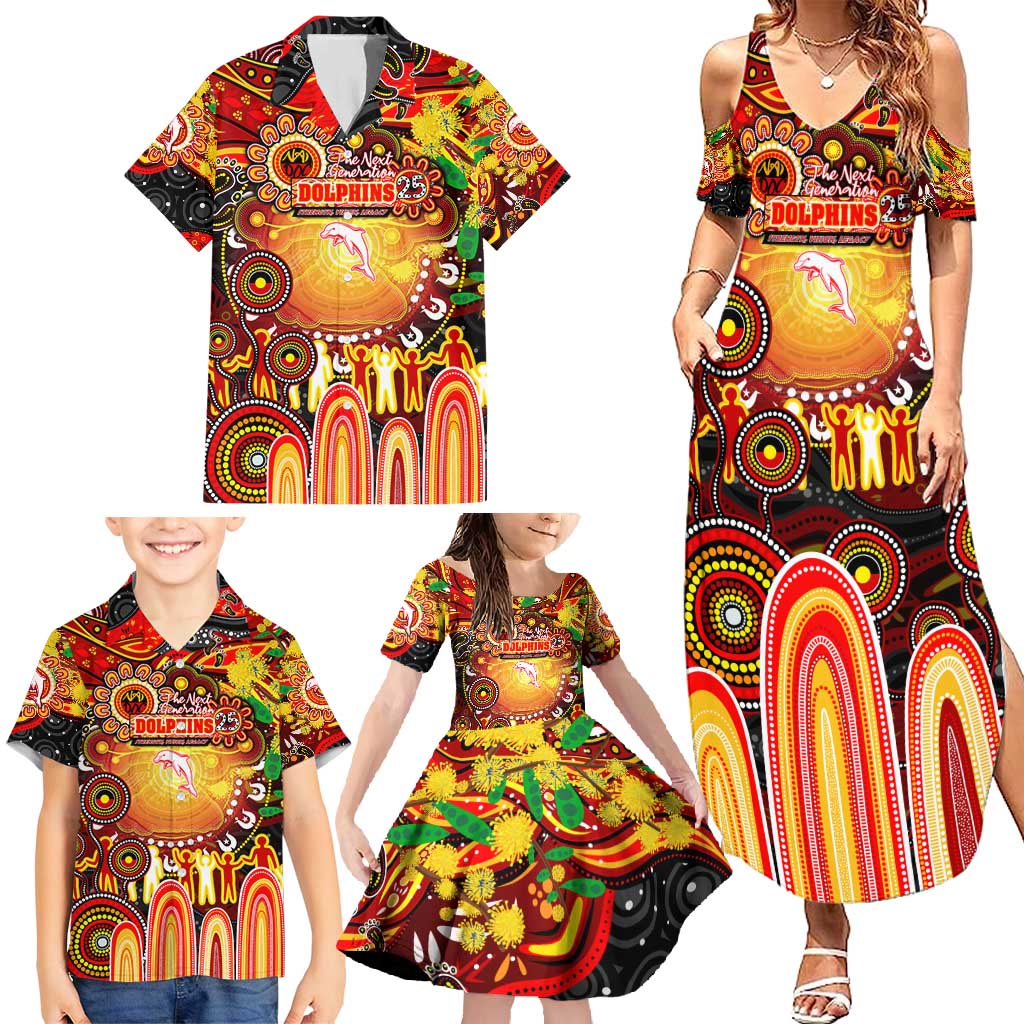 Personalised NAIDOC Week 2025 Dolphins Rugby Family Matching Summer Maxi Dress and Hawaiian Shirt Aboriginal Dot Painting