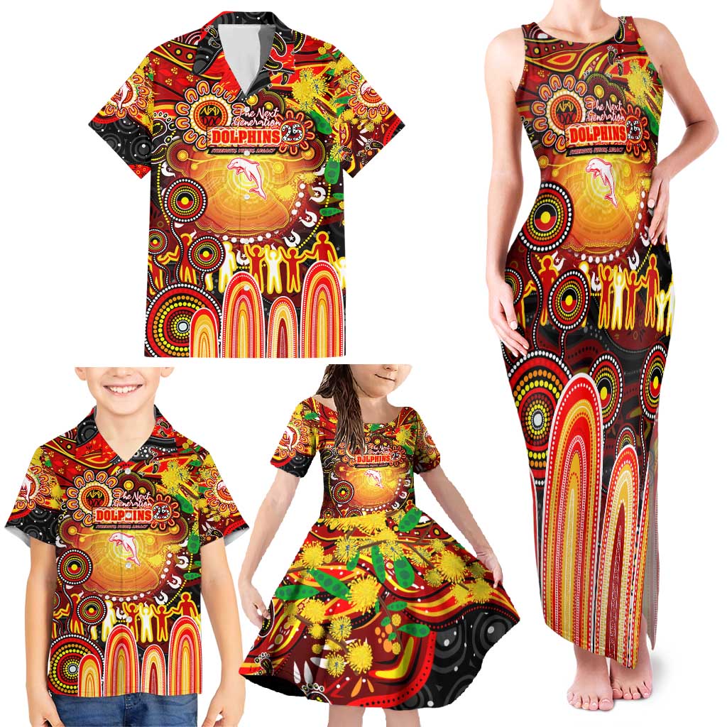 Personalised NAIDOC Week 2025 Dolphins Rugby Family Matching Tank Maxi Dress and Hawaiian Shirt Aboriginal Dot Painting