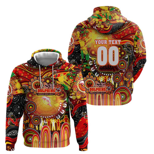 Personalised NAIDOC Week 2025 Dolphins Rugby Hoodie Aboriginal Dot Painting