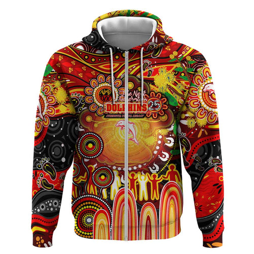 Personalised NAIDOC Week 2025 Dolphins Rugby Hoodie Aboriginal Dot Painting