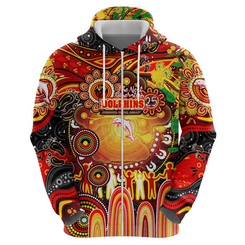 Personalised NAIDOC Week 2025 Dolphins Rugby Hoodie Aboriginal Dot Painting