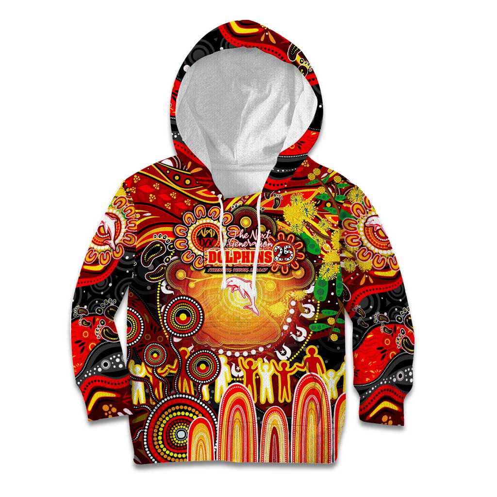 Personalised NAIDOC Week 2025 Dolphins Rugby Kid Hoodie Aboriginal Dot Painting