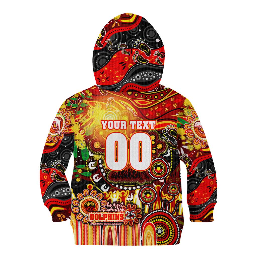 Personalised NAIDOC Week 2025 Dolphins Rugby Kid Hoodie Aboriginal Dot Painting