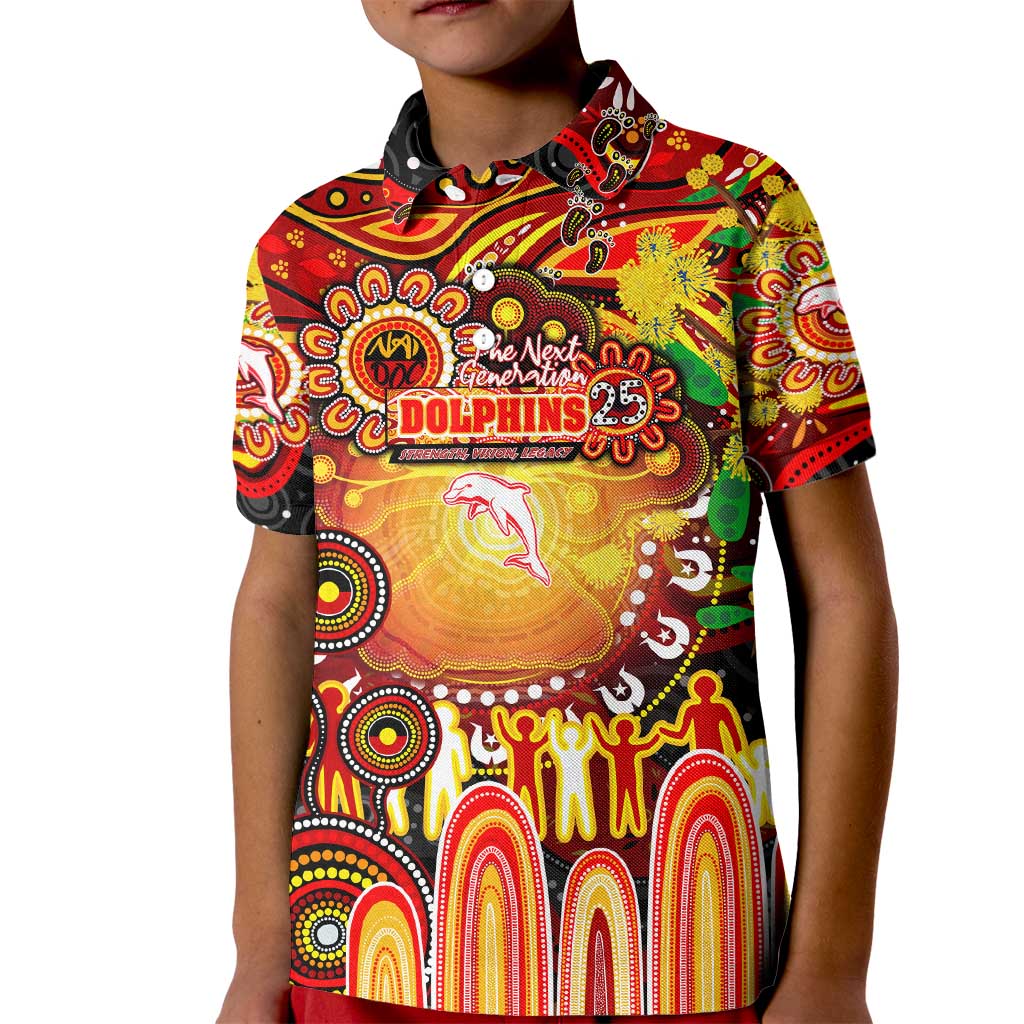 Personalised NAIDOC Week 2025 Dolphins Rugby Kid Polo Shirt Aboriginal Dot Painting