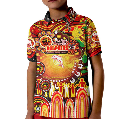 Personalised NAIDOC Week 2025 Dolphins Rugby Kid Polo Shirt Aboriginal Dot Painting
