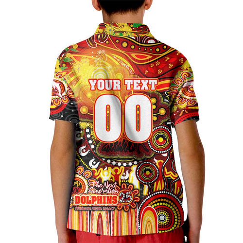 Personalised NAIDOC Week 2025 Dolphins Rugby Kid Polo Shirt Aboriginal Dot Painting