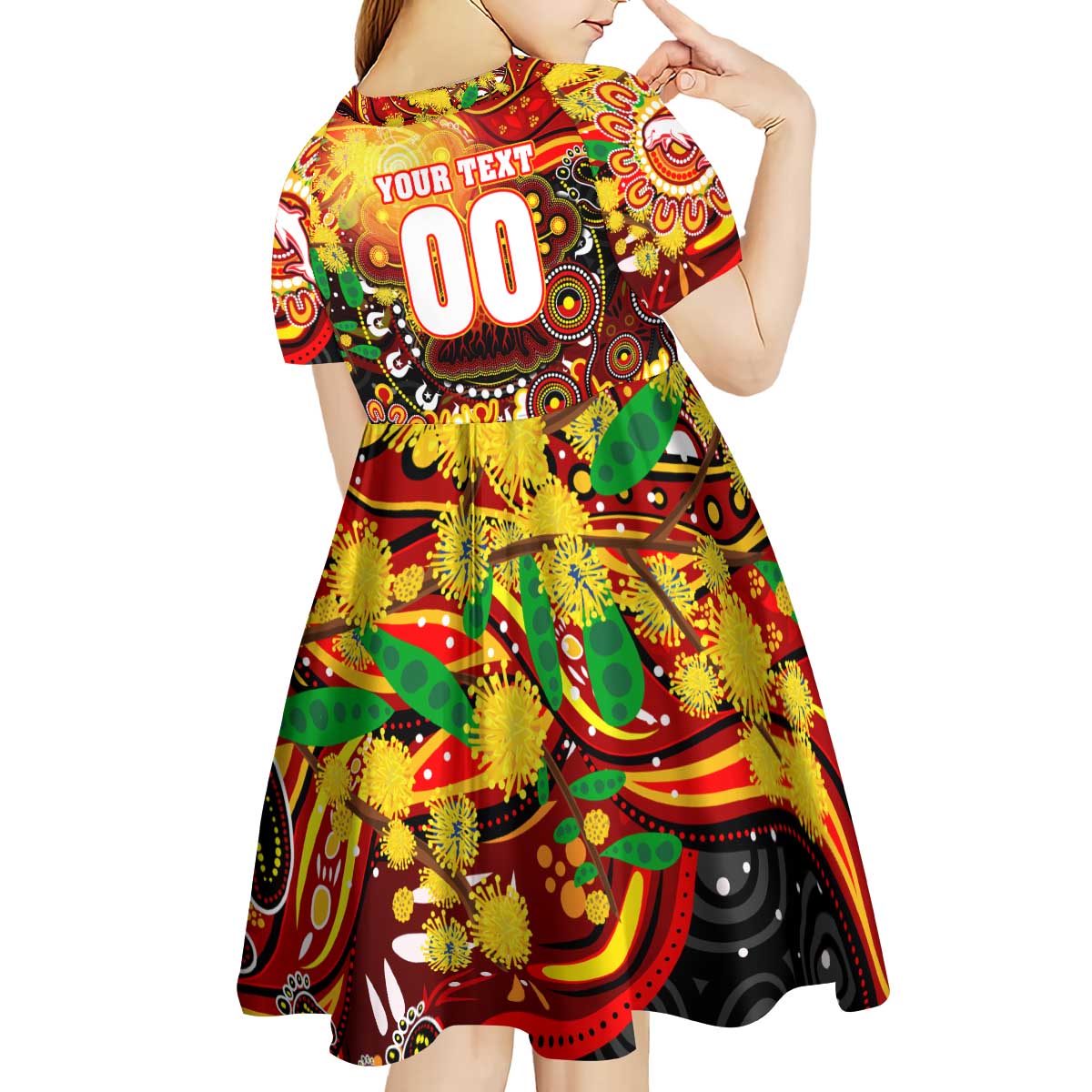 Personalised NAIDOC Week 2025 Dolphins Rugby Kid Short Sleeve Dress Aboriginal Dot Painting