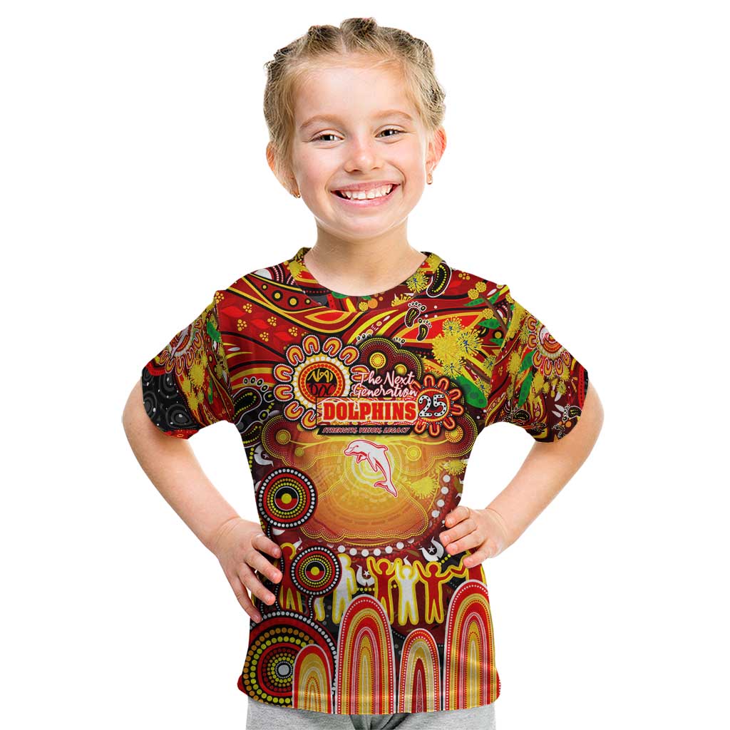 Personalised NAIDOC Week 2025 Dolphins Rugby Kid T Shirt Aboriginal Dot Painting