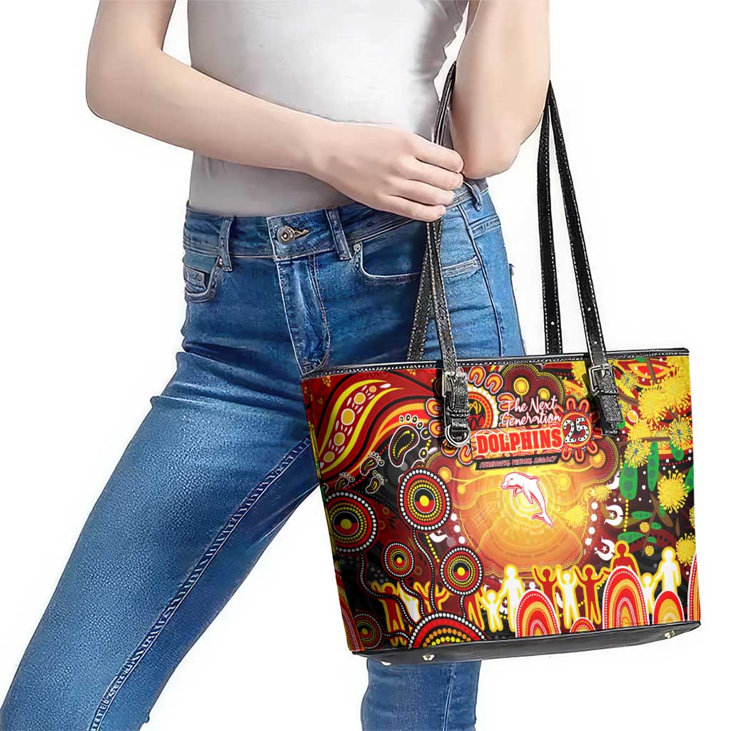 NAIDOC Week 2025 Dolphins Rugby Leather Tote Bag Aboriginal Dot Painting