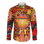 Personalised NAIDOC Week 2025 Dolphins Rugby Long Sleeve Button Shirt Aboriginal Dot Painting
