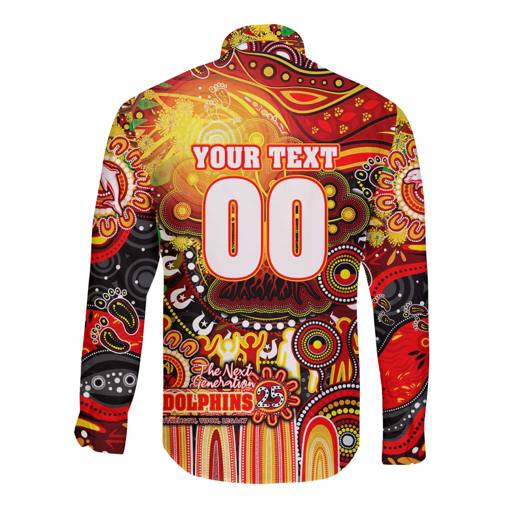 Personalised NAIDOC Week 2025 Dolphins Rugby Long Sleeve Button Shirt Aboriginal Dot Painting