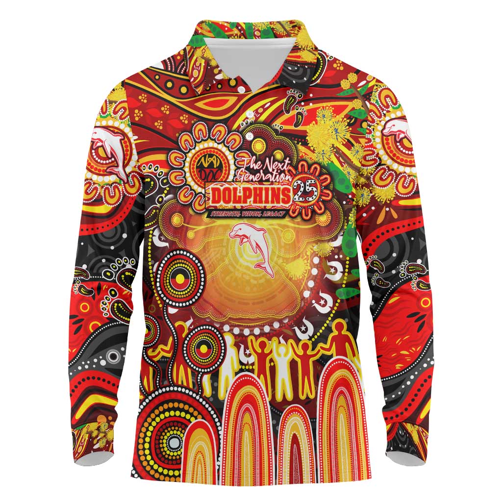 Personalised NAIDOC Week 2025 Dolphins Rugby Long Sleeve Polo Shirt Aboriginal Dot Painting