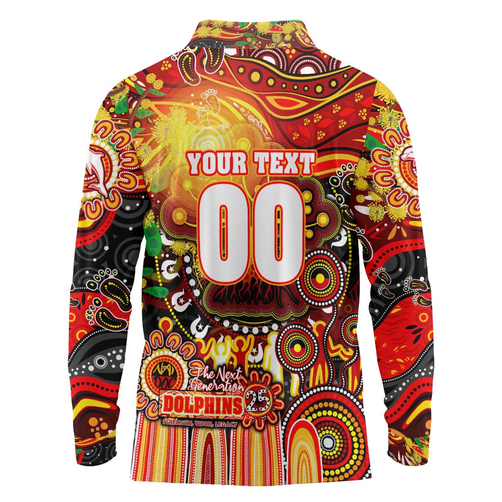 Personalised NAIDOC Week 2025 Dolphins Rugby Long Sleeve Polo Shirt Aboriginal Dot Painting