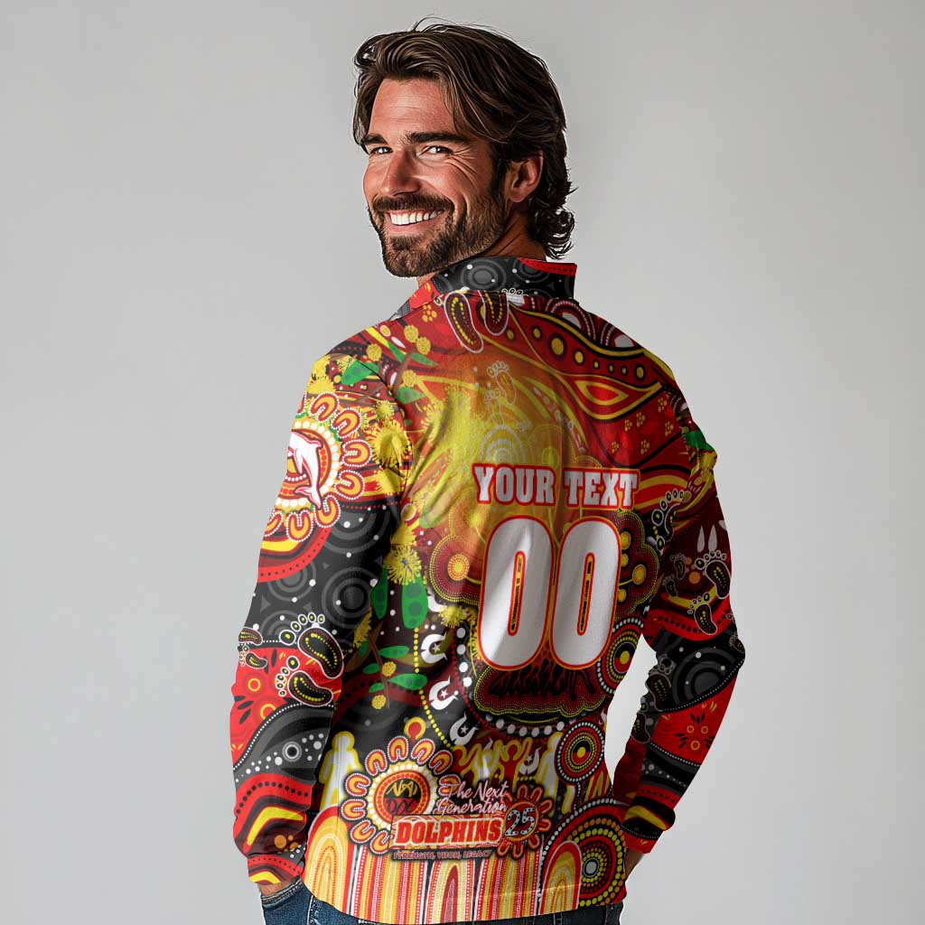 Personalised NAIDOC Week 2025 Dolphins Rugby Long Sleeve Polo Shirt Aboriginal Dot Painting