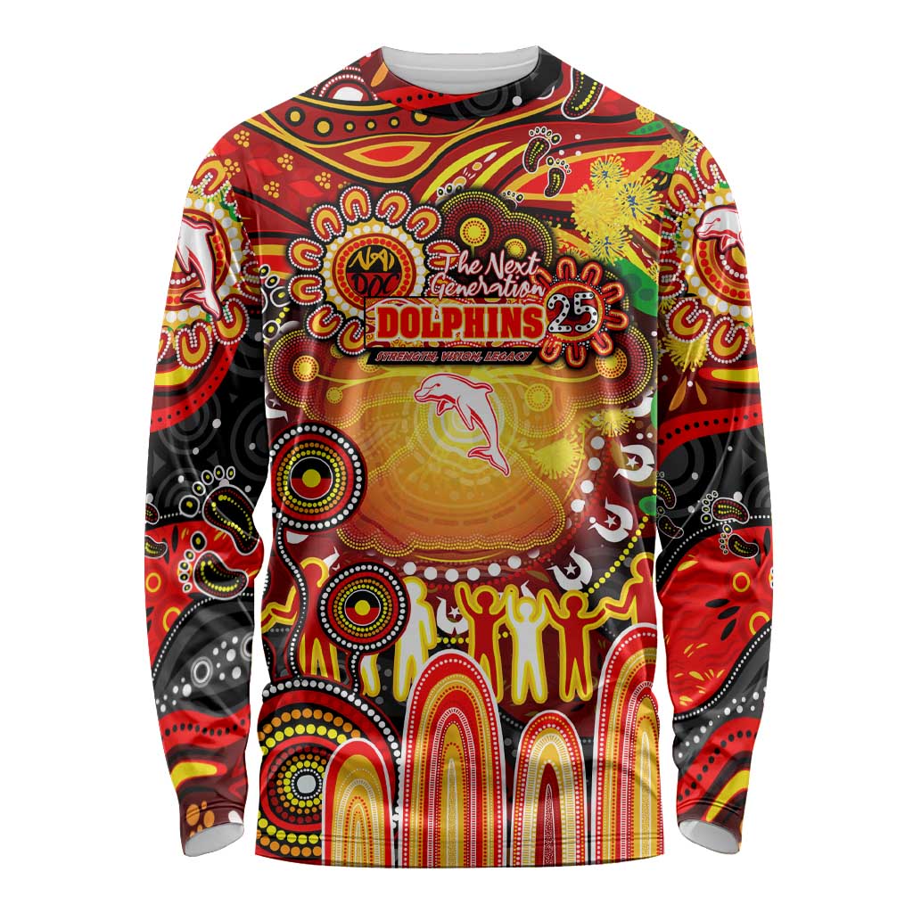 Personalised NAIDOC Week 2025 Dolphins Rugby Long Sleeve Shirt Aboriginal Dot Painting