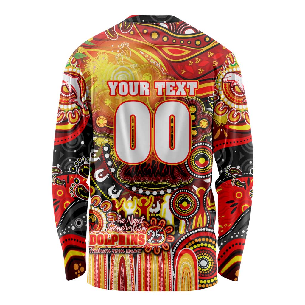 Personalised NAIDOC Week 2025 Dolphins Rugby Long Sleeve Shirt Aboriginal Dot Painting