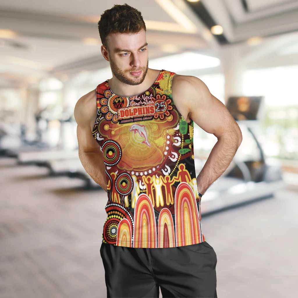 Personalised NAIDOC Week 2025 Dolphins Rugby Men Tank Top Aboriginal Dot Painting