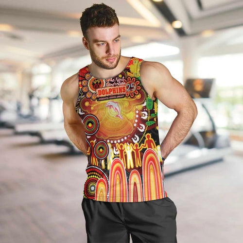 Personalised NAIDOC Week 2025 Dolphins Rugby Men Tank Top Aboriginal Dot Painting