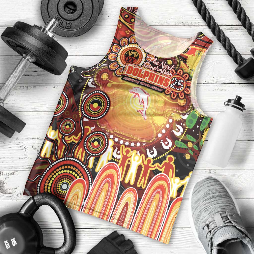 Personalised NAIDOC Week 2025 Dolphins Rugby Men Tank Top Aboriginal Dot Painting