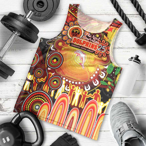Personalised NAIDOC Week 2025 Dolphins Rugby Men Tank Top Aboriginal Dot Painting