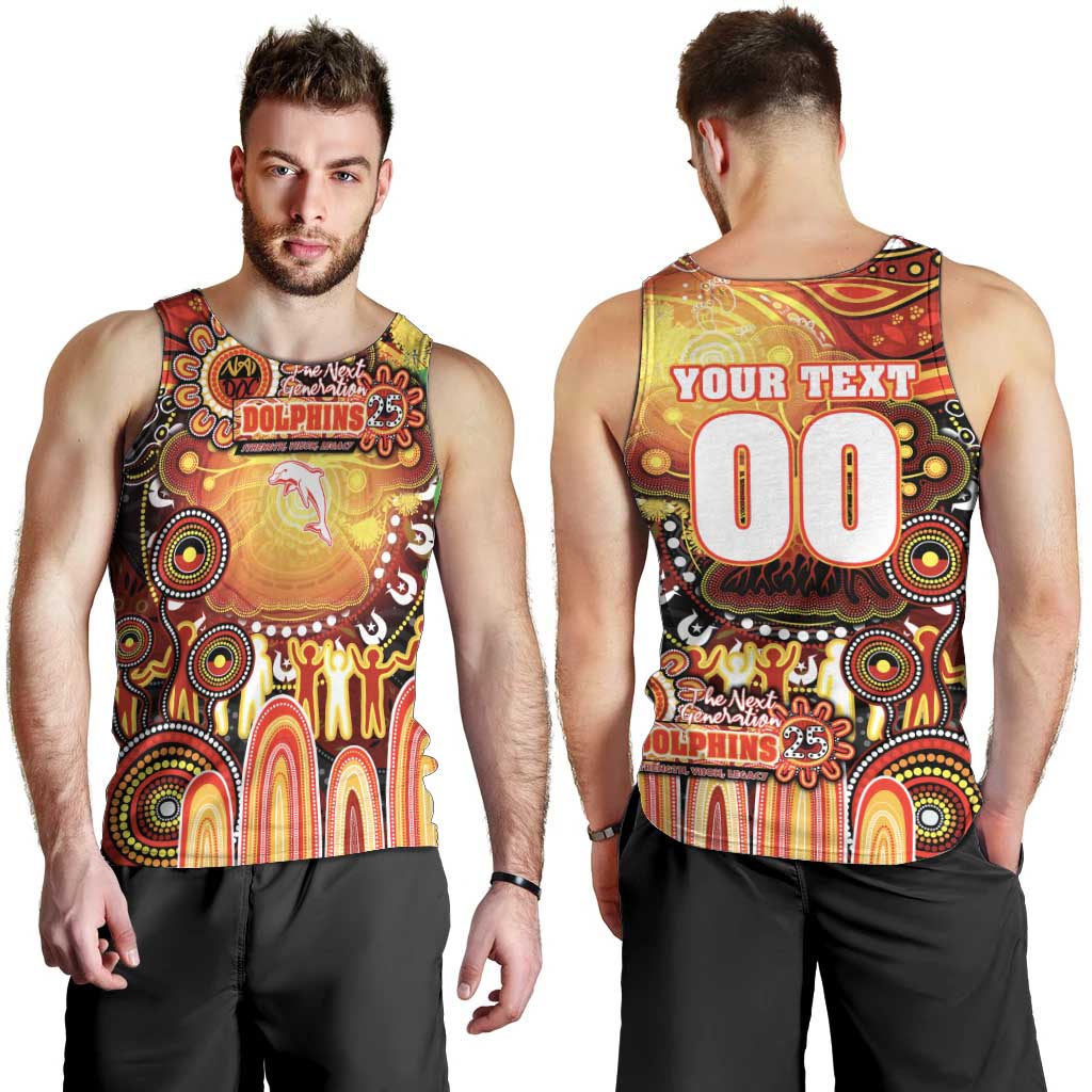 Personalised NAIDOC Week 2025 Dolphins Rugby Men Tank Top Aboriginal Dot Painting