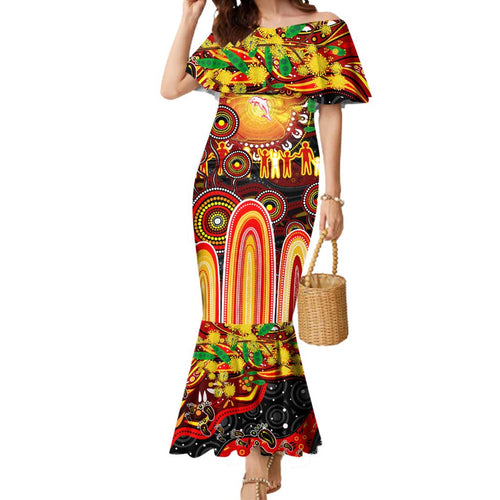 Personalised NAIDOC Week 2025 Dolphins Rugby Mermaid Dress Aboriginal Dot Painting