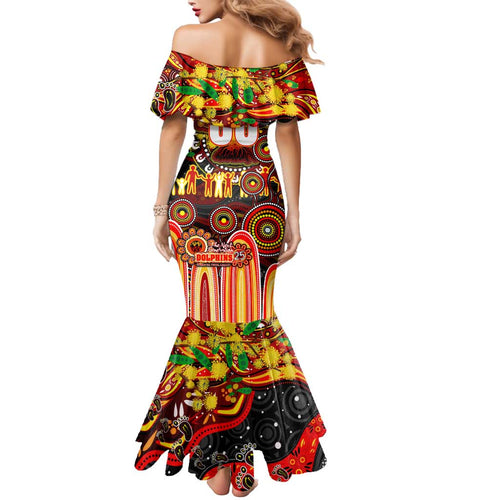 Personalised NAIDOC Week 2025 Dolphins Rugby Mermaid Dress Aboriginal Dot Painting