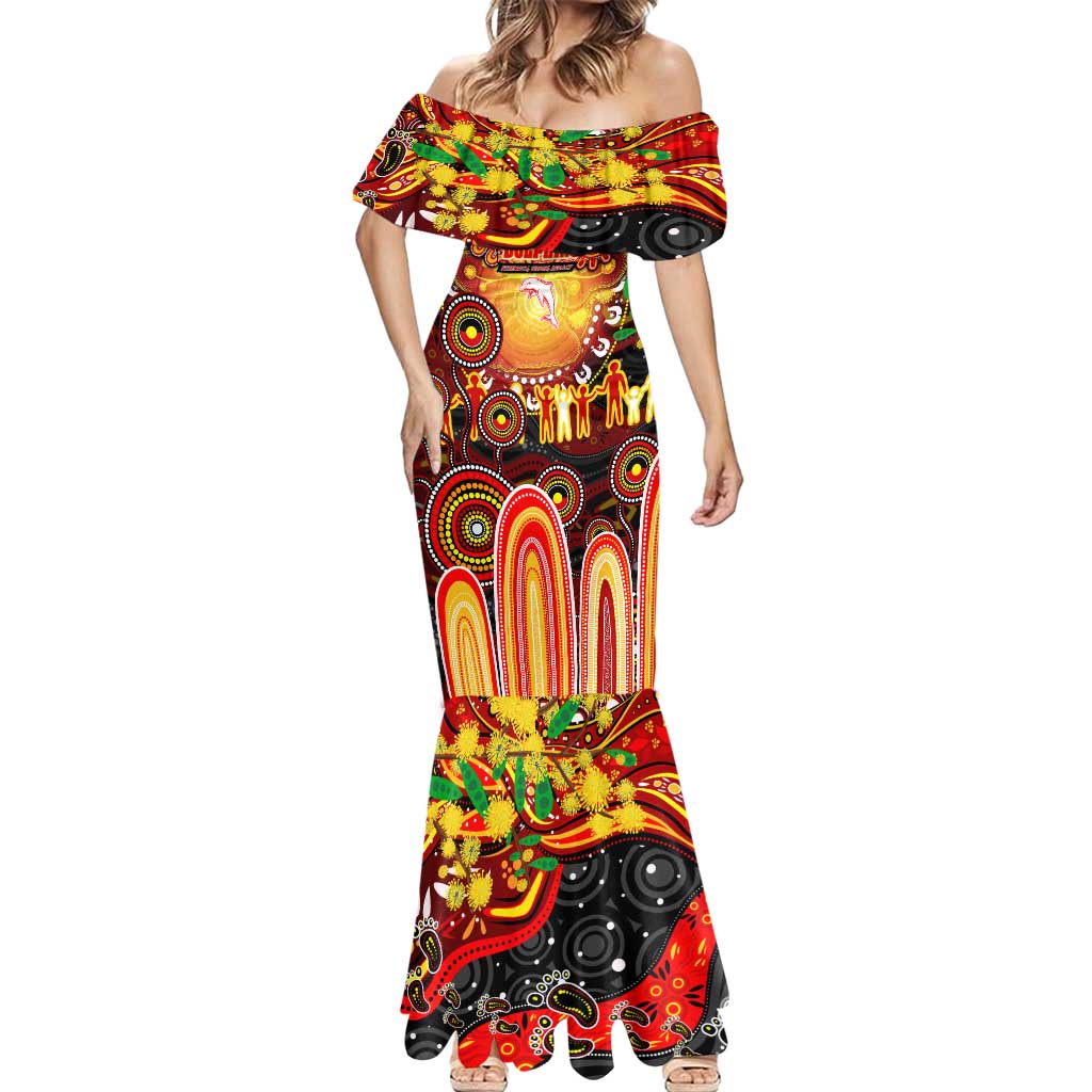 Personalised NAIDOC Week 2025 Dolphins Rugby Mermaid Dress Aboriginal Dot Painting