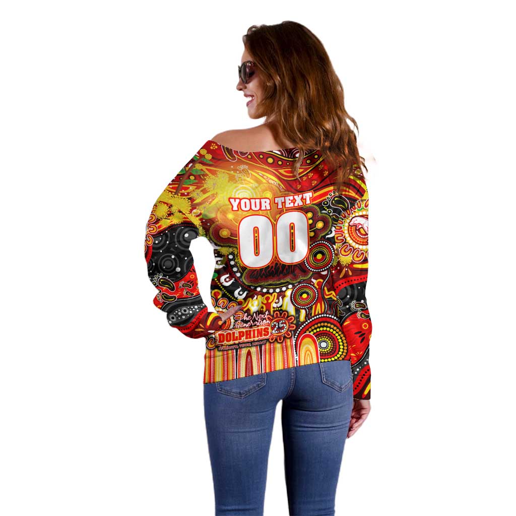 Personalised NAIDOC Week 2025 Dolphins Rugby Off Shoulder Sweater Aboriginal Dot Painting