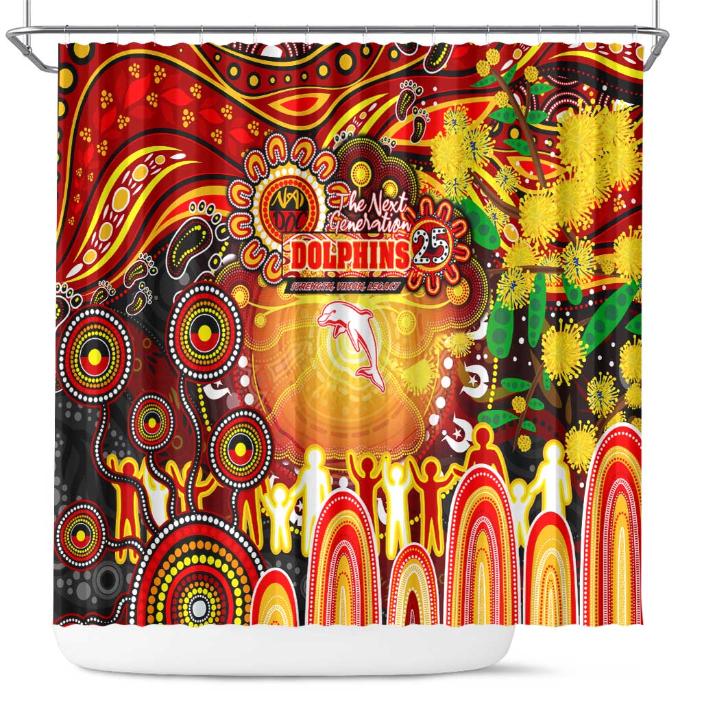NAIDOC Week 2025 Dolphins Rugby Shower Curtain Aboriginal Dot Painting