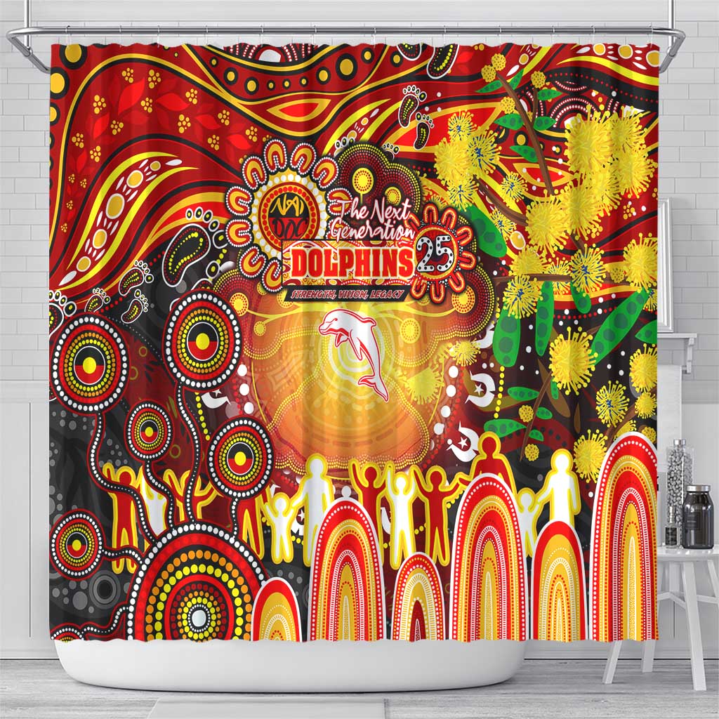 NAIDOC Week 2025 Dolphins Rugby Shower Curtain Aboriginal Dot Painting