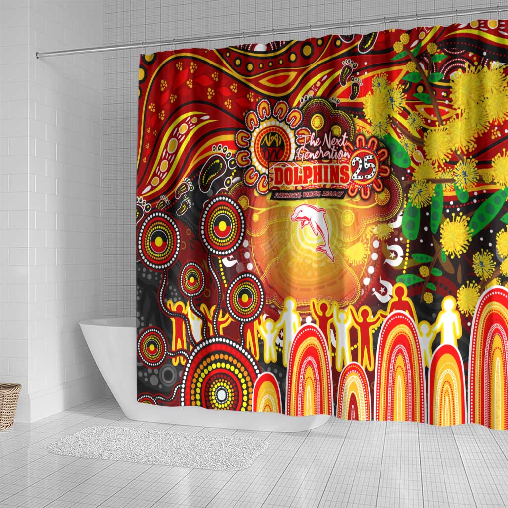 NAIDOC Week 2025 Dolphins Rugby Shower Curtain Aboriginal Dot Painting