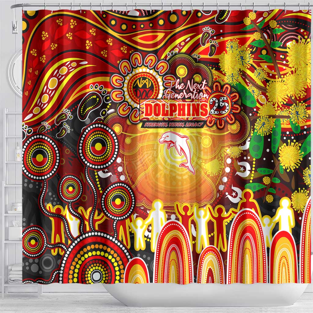 NAIDOC Week 2025 Dolphins Rugby Shower Curtain Aboriginal Dot Painting