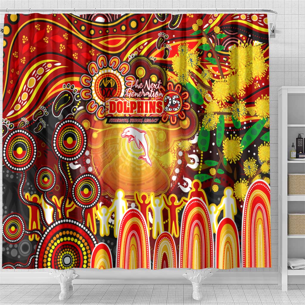 NAIDOC Week 2025 Dolphins Rugby Shower Curtain Aboriginal Dot Painting