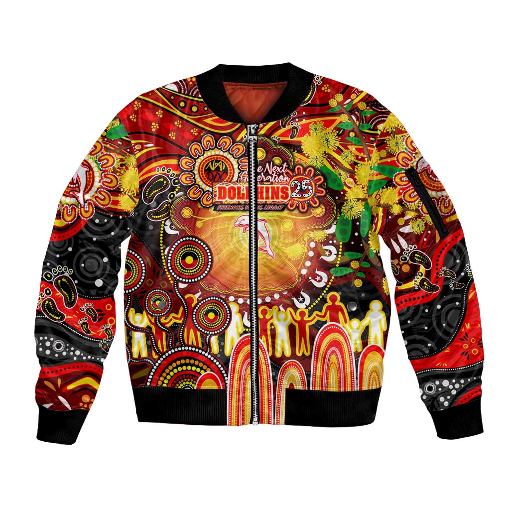 Personalised NAIDOC Week 2025 Dolphins Rugby Sleeve Zip Bomber Jacket Aboriginal Dot Painting