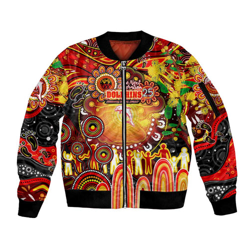 Personalised NAIDOC Week 2025 Dolphins Rugby Sleeve Zip Bomber Jacket Aboriginal Dot Painting