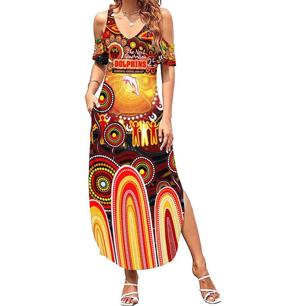 Personalised NAIDOC Week 2025 Dolphins Rugby Summer Maxi Dress Aboriginal Dot Painting